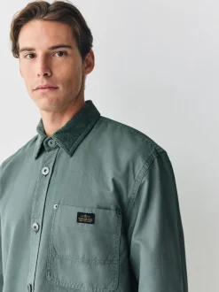 Seafoam Green Canvas Cord Collar Shacket Overshirt