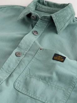 Seafoam Green Canvas Cord Collar Shacket Overshirt