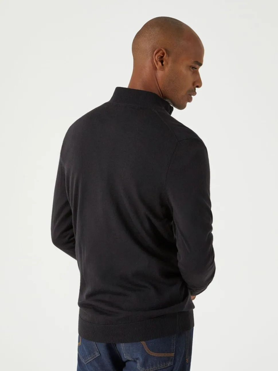 Skopes Black Miles Merino Blend Quarter Zip Sweater