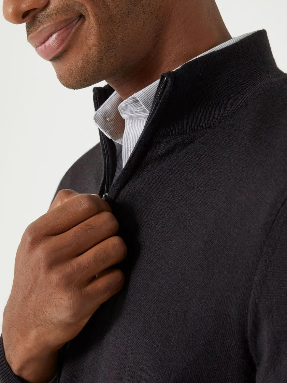 Skopes Black Miles Merino Blend Quarter Zip Sweater