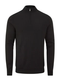Skopes Black Miles Merino Blend Quarter Zip Sweater