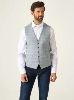 Skopes Blue Aspen Tailored Fit Single Breasted Puppytooth Check Waistcoat