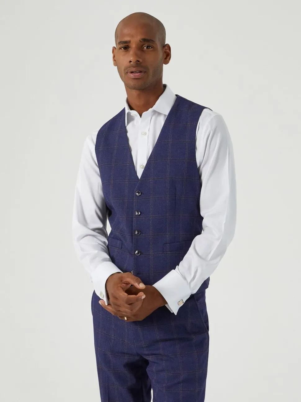 Skopes Blue Barron Check Single Breasted Suit Waistcoat