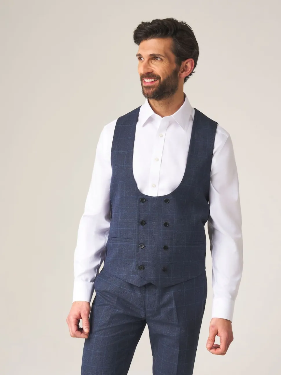 Skopes Blue Double Breasted Double Breasted Scoop Anello Suit Waistcoat