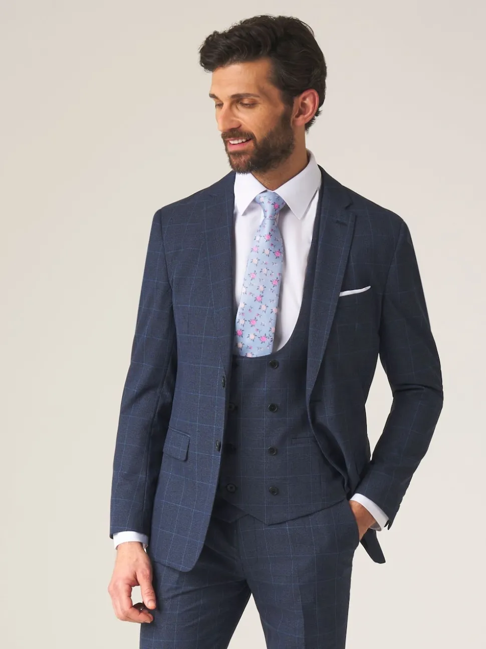 Skopes Blue Double Breasted Double Breasted Scoop Anello Suit Waistcoat