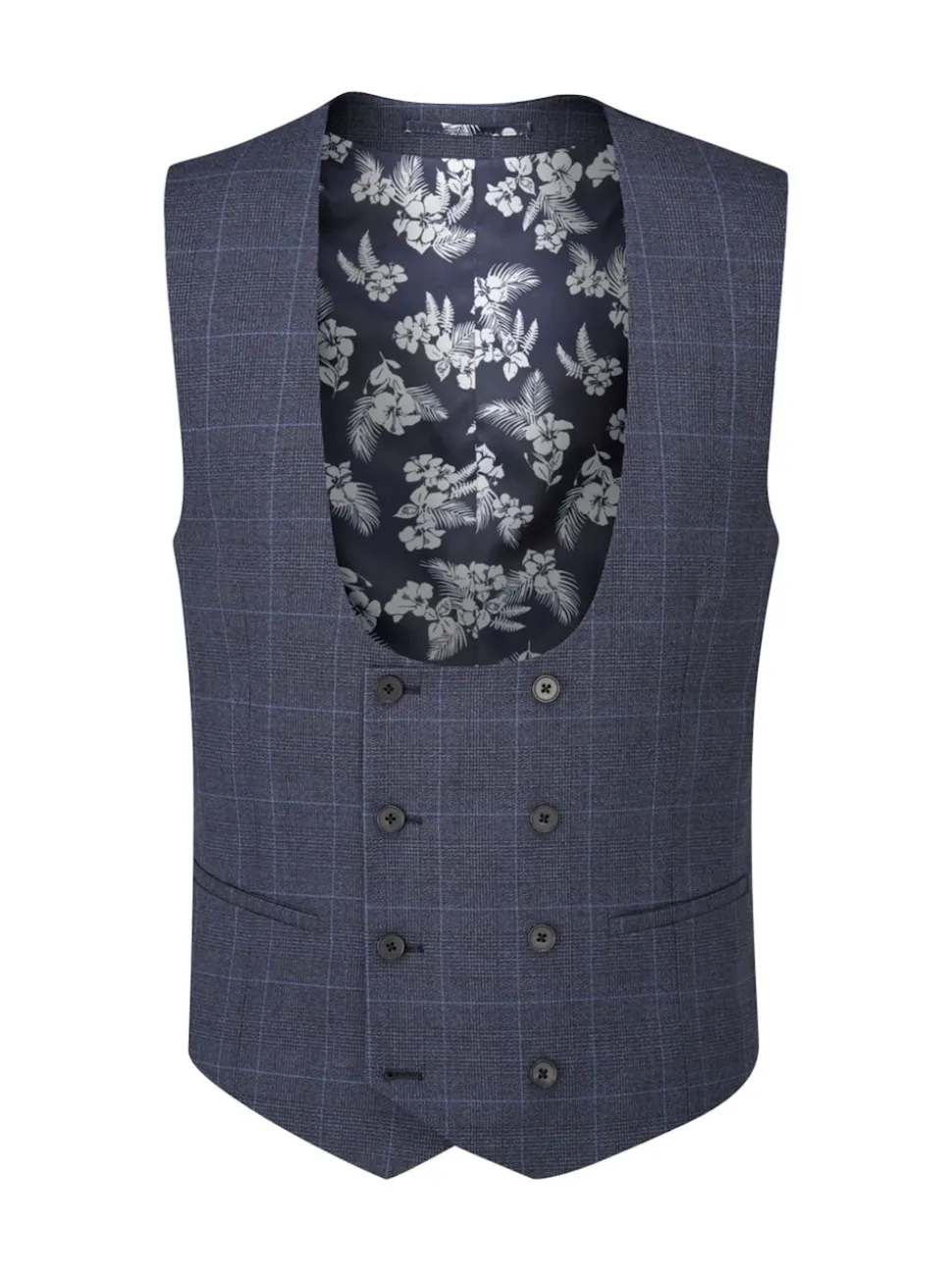 Skopes Blue Double Breasted Double Breasted Scoop Anello Suit Waistcoat