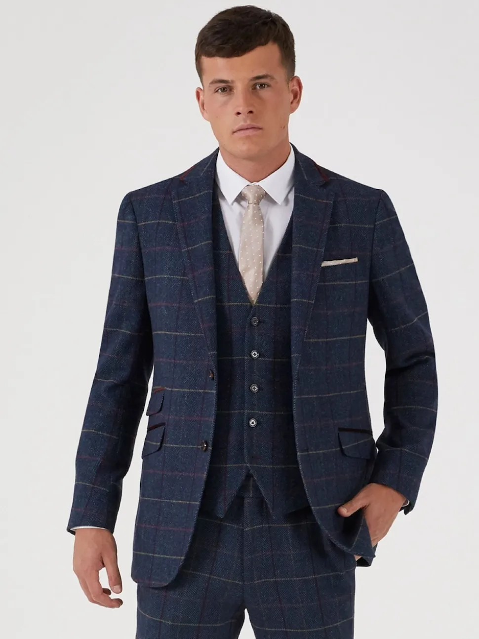 Skopes Blue Doyle Tweed Tailored Wool Blend Suit: Jacket