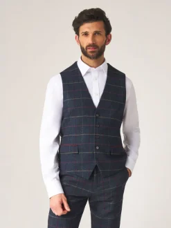 Skopes Blue Doyle Tweed Wool Blend Tailored Fit Suit Waistcoat