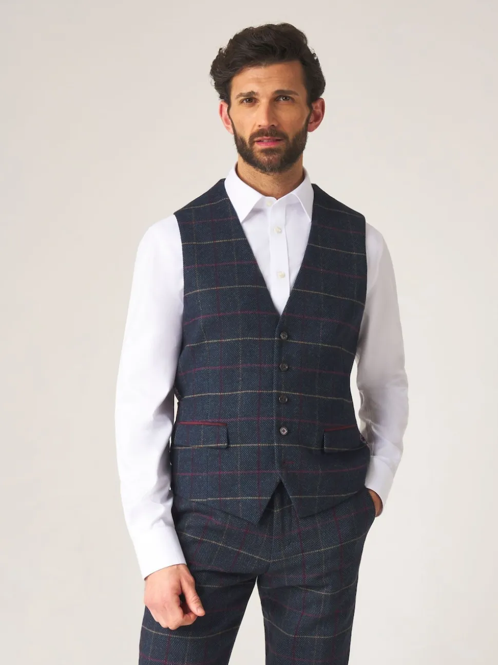 Skopes Blue Doyle Tweed Wool Blend Tailored Fit Suit Waistcoat