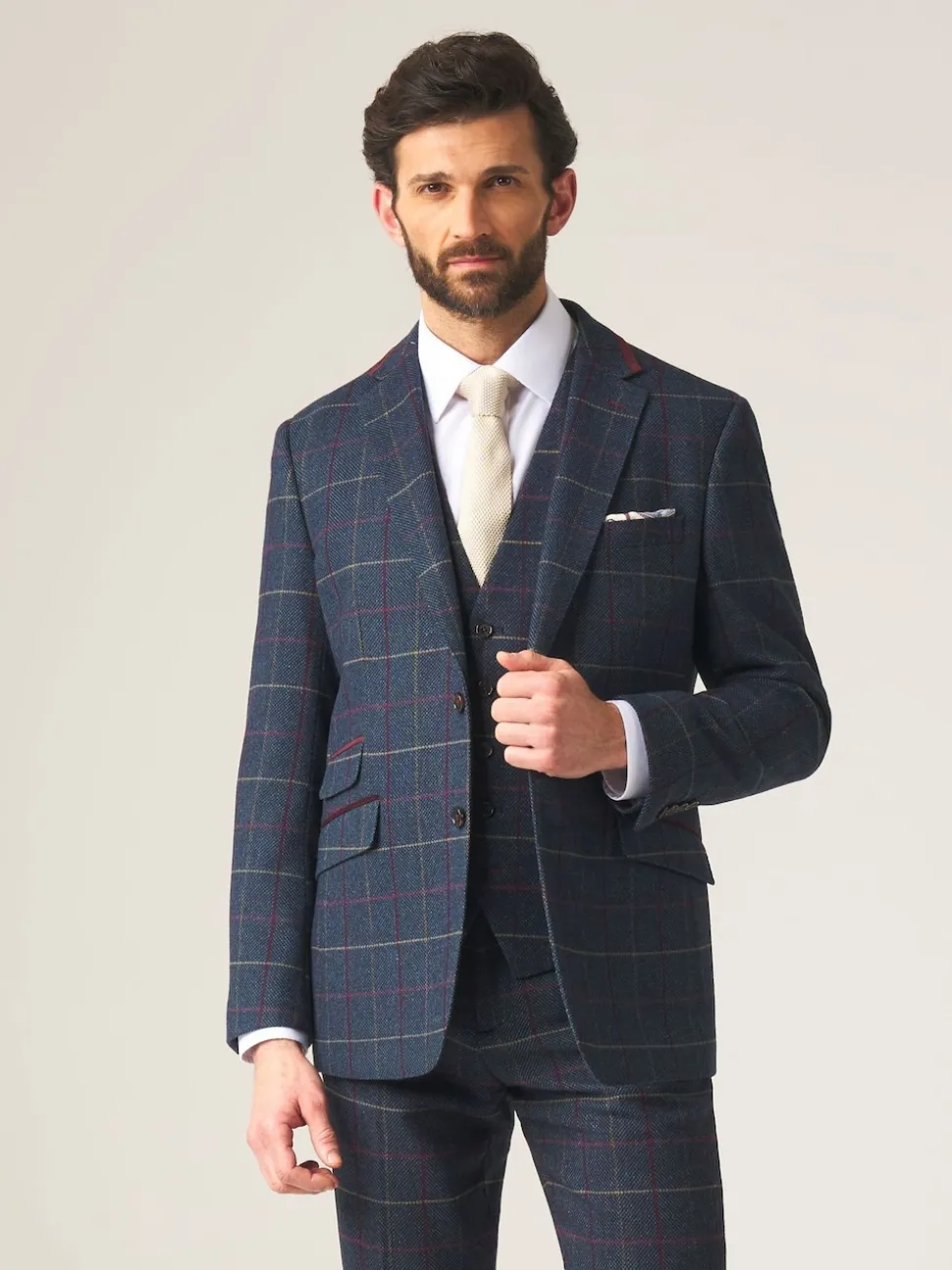 Skopes Blue Doyle Tweed Wool Blend Tailored Fit Suit Waistcoat