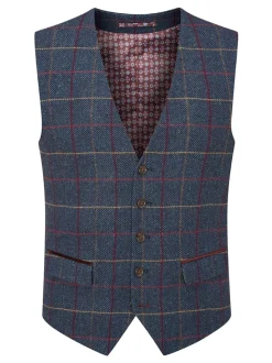 Skopes Blue Doyle Tweed Wool Blend Tailored Fit Suit Waistcoat