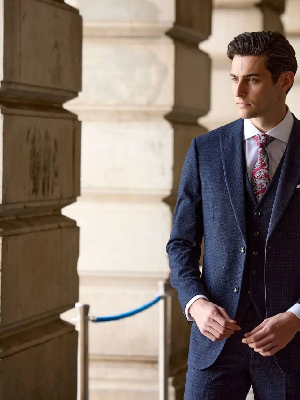 Skopes Blue Tailored Fit Hepworth Check Suit Waistcoat