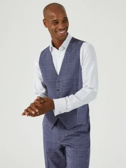 Skopes Blue Tailored Fit Irwin Windowpane Check Suit Waistcoat