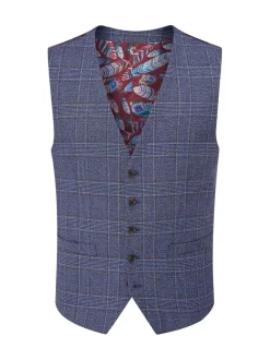 Skopes Blue Tailored Fit Irwin Windowpane Check Suit Waistcoat