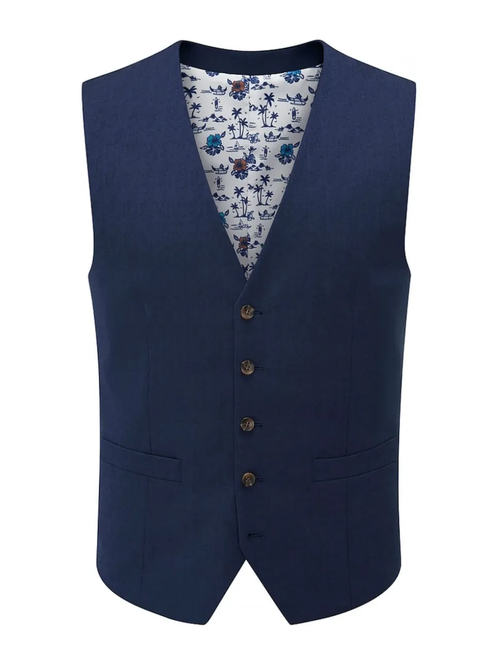 Skopes Blue Tailored Fit Caspian Single Breasted Stretch Look Suit Waistcoat
