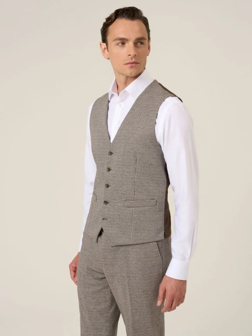 Skopes Brown Cannon Houndstooth Suit Waistcoat