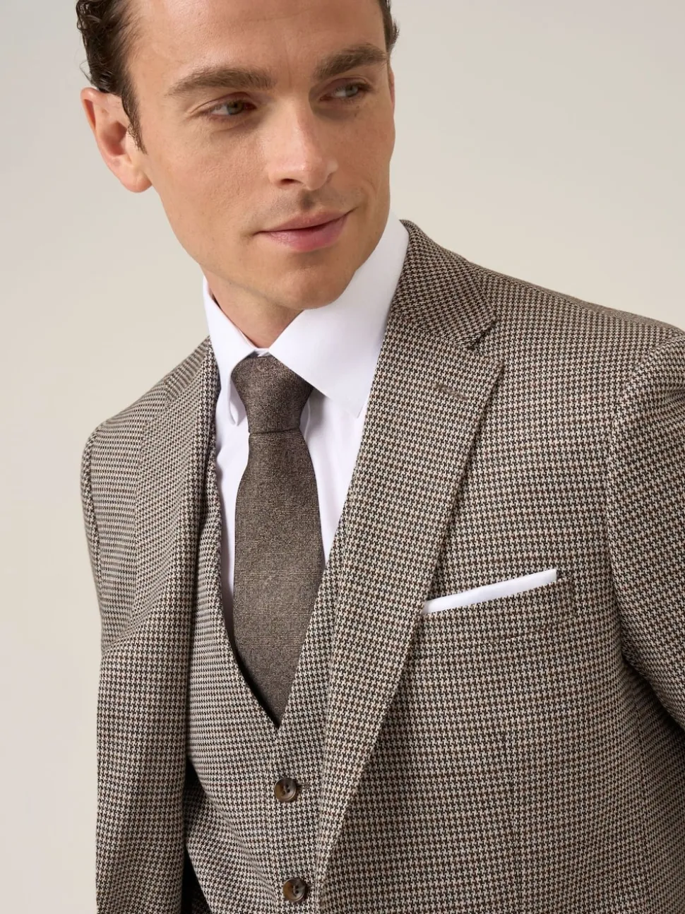 Skopes Brown Single Breasted Cannon Tailored Fit Houndstooth Single Suit Jacket