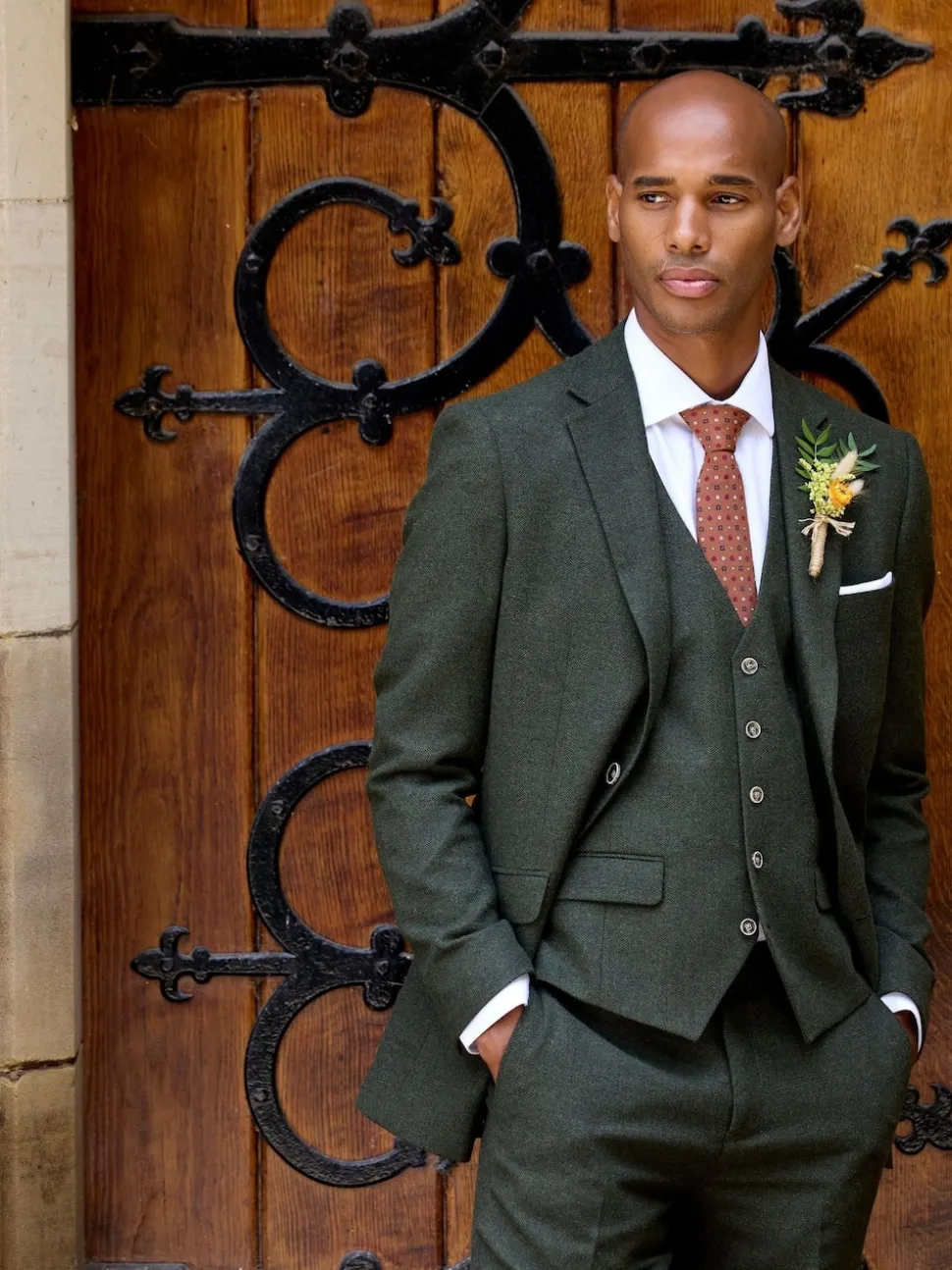 Skopes Dark Green Jude Tweed Tailored Fit Suit Waistcoat