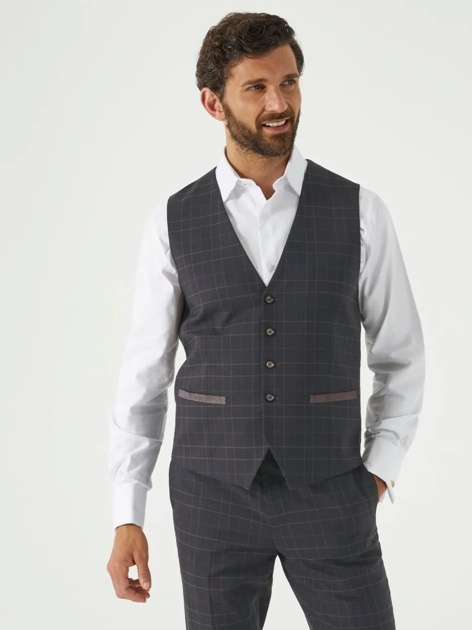 Skopes Green Casey Suit Waistcoat Windowpane Check