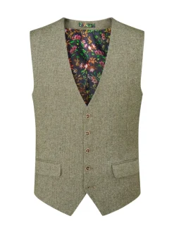 Skopes Green Jude Tweed Tailored Fit Suit Waistcoat