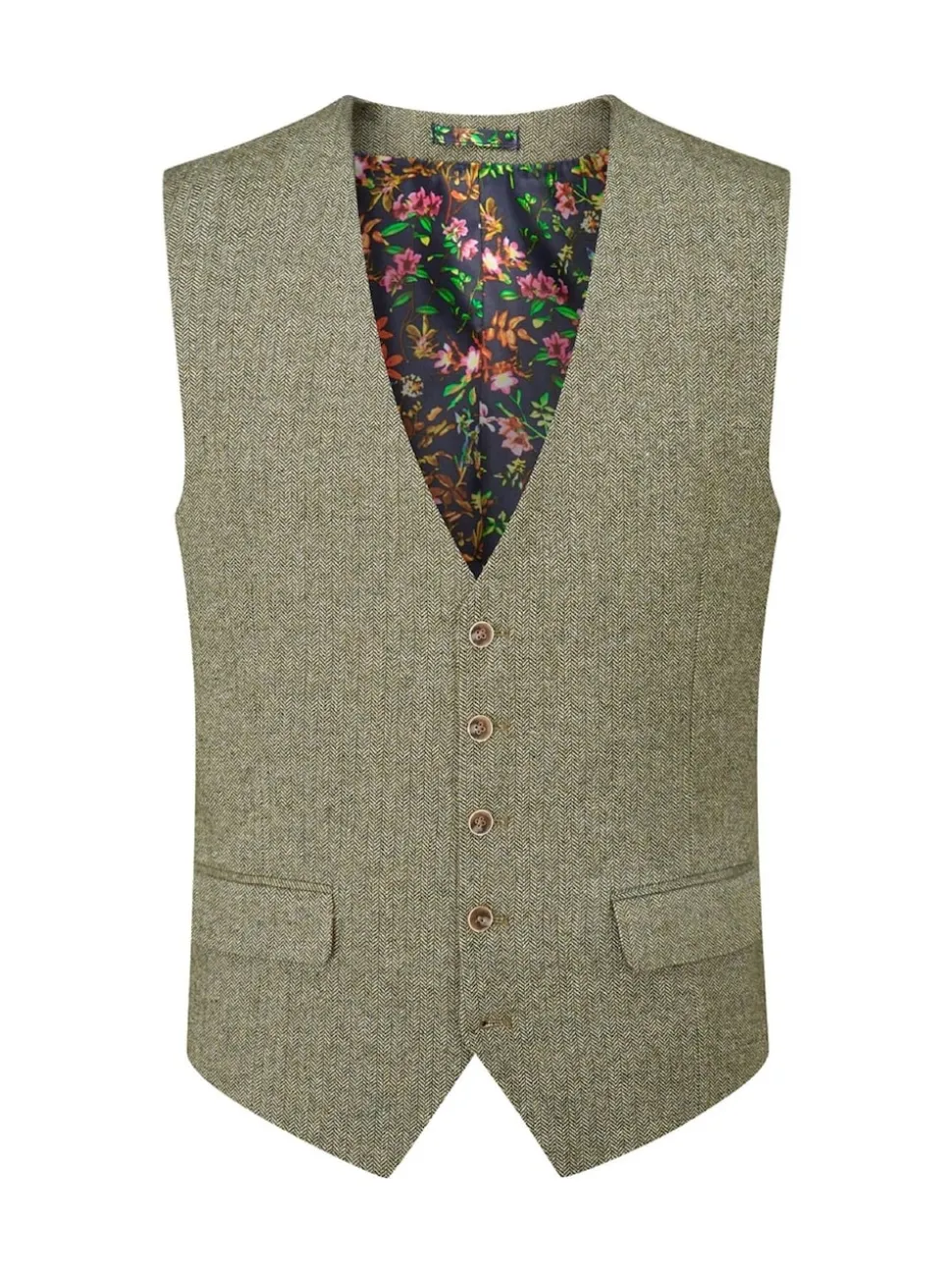 Skopes Green Jude Tweed Tailored Fit Suit Waistcoat
