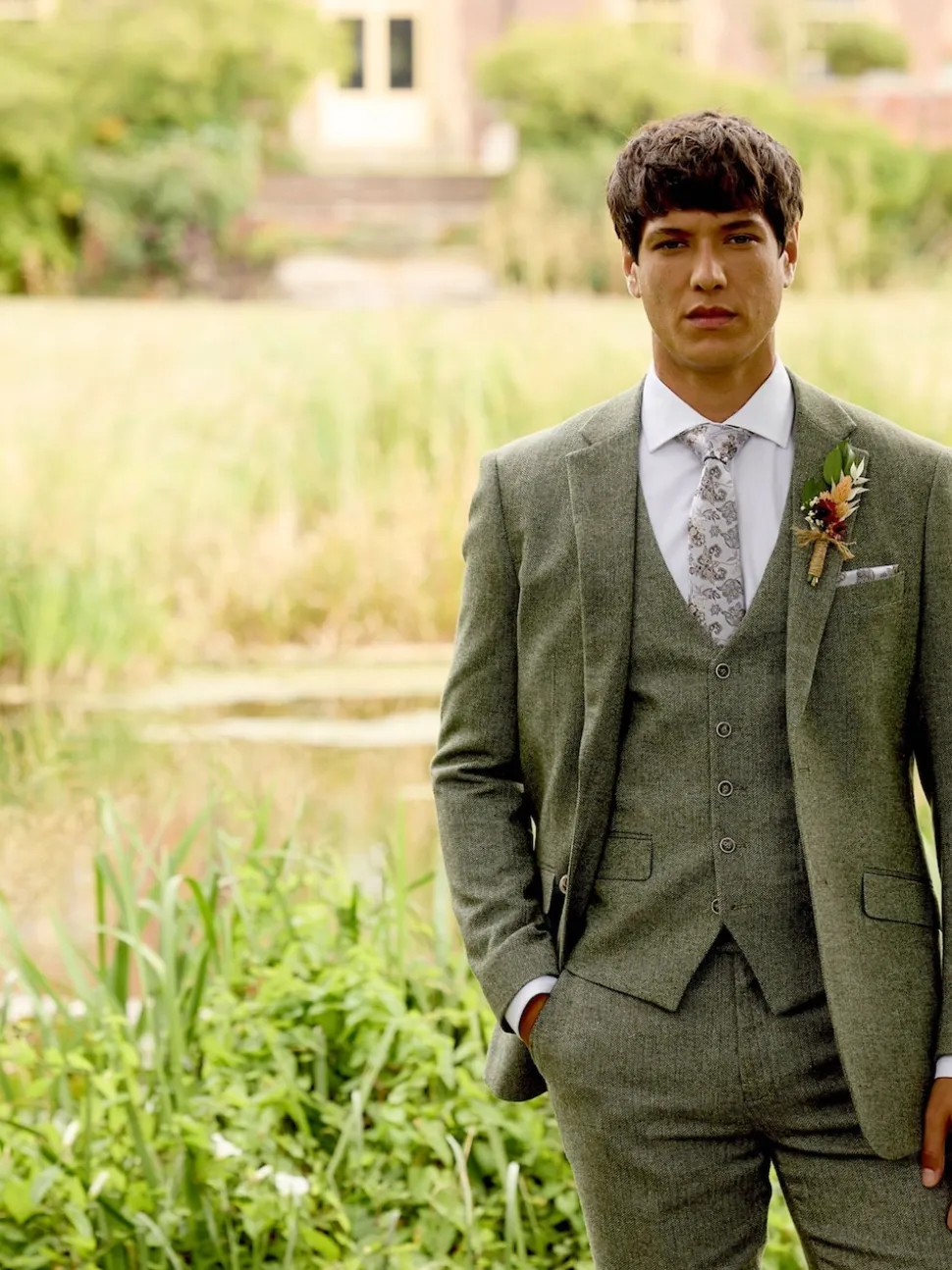 Skopes Green Single Breasted Jude Tweed Tailored Fit Suit Jacket