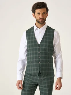 Skopes Green Tailored Fit Parker Single Breasted Check Suit Waistcoat