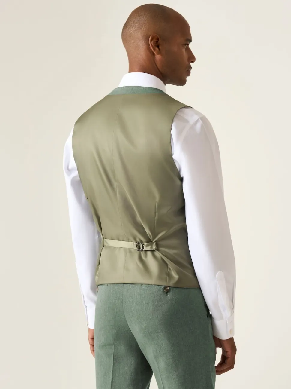 Skopes Green Tailored Fit Calvados Single Breasted Linen Blend Suit Waistcoat