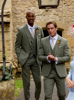 Skopes Green Tailored Fit Calvados Single Breasted Linen Blend Suit Waistcoat