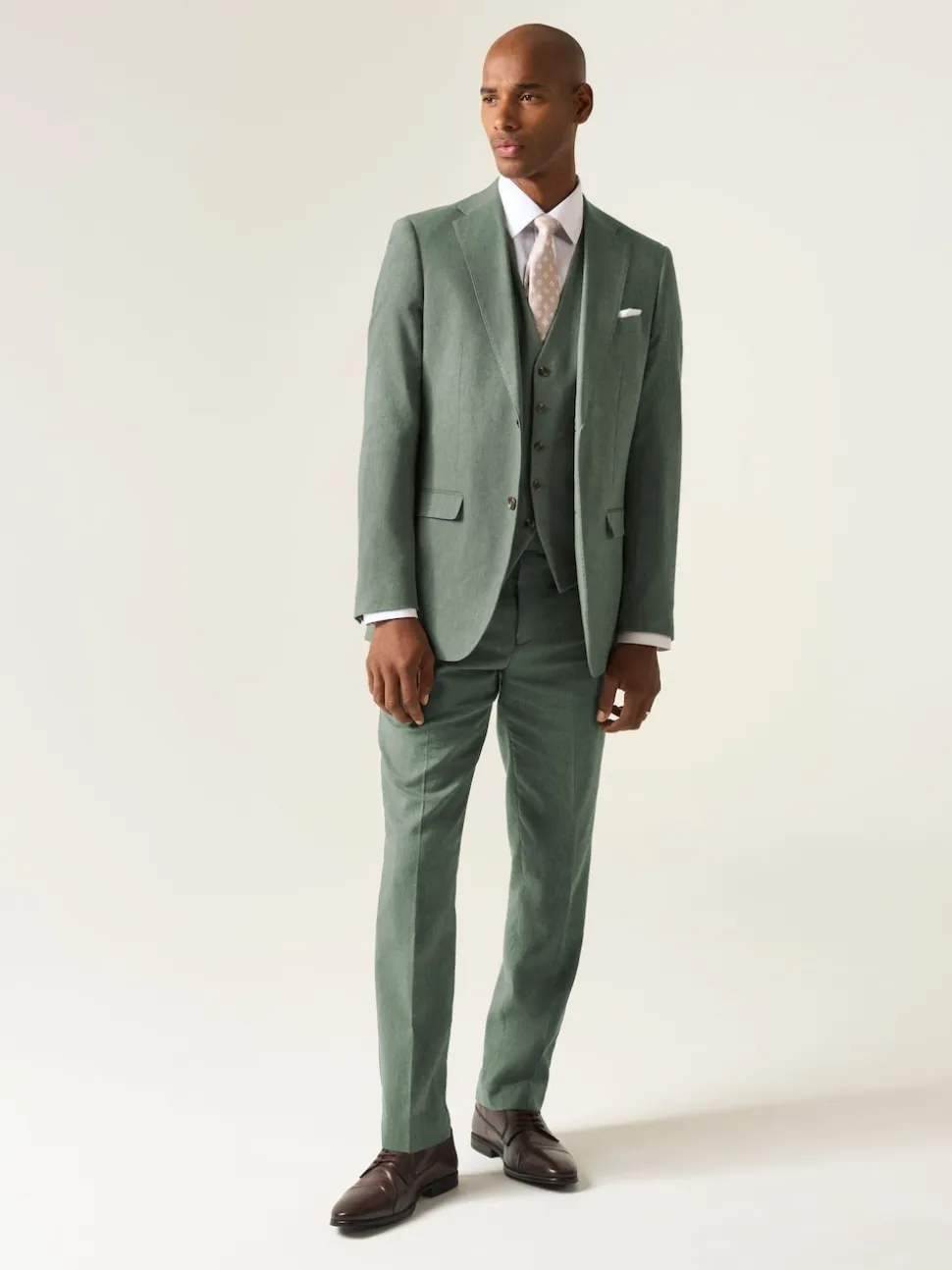 Skopes Green Tailored Fit Calvados Single Breasted Linen Blend Suit Waistcoat