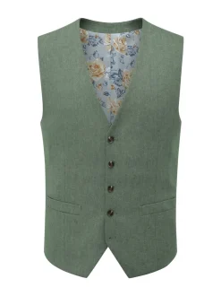 Skopes Green Tailored Fit Calvados Single Breasted Linen Blend Suit Waistcoat