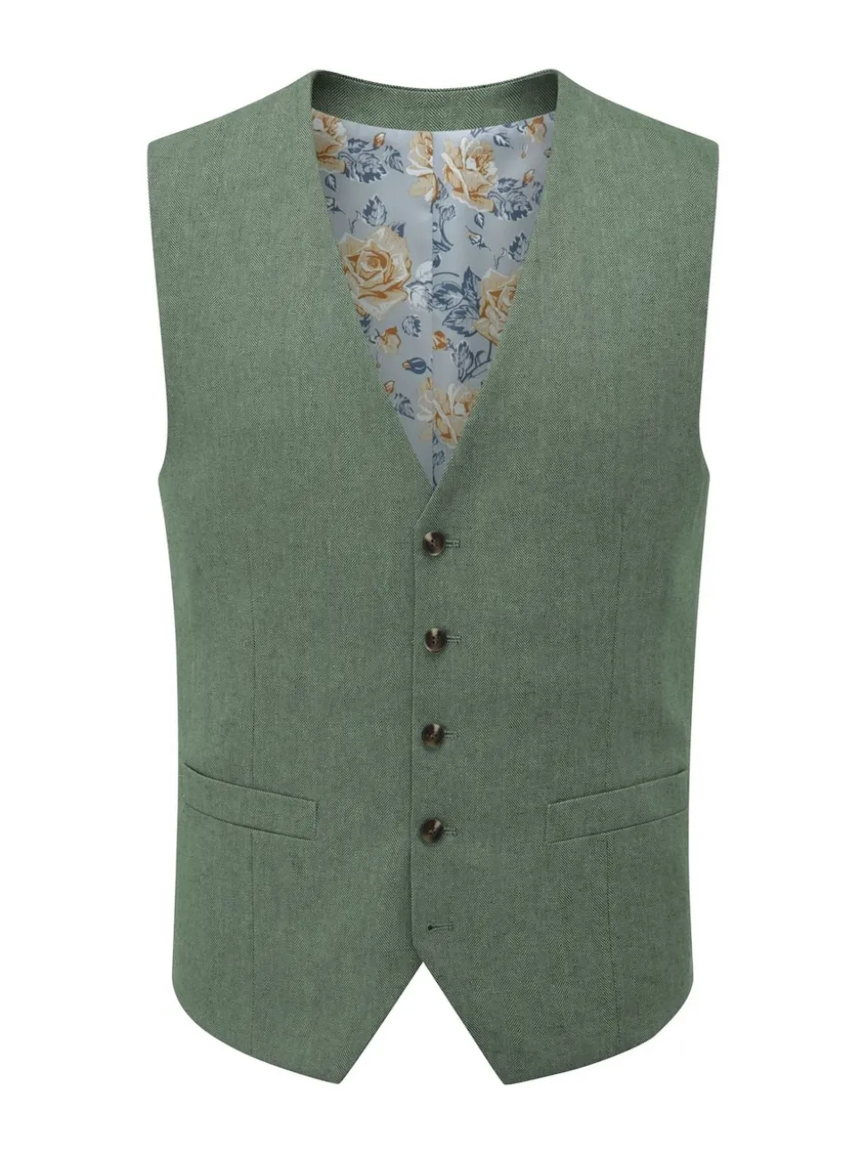 Skopes Green Tailored Fit Calvados Single Breasted Linen Blend Suit Waistcoat