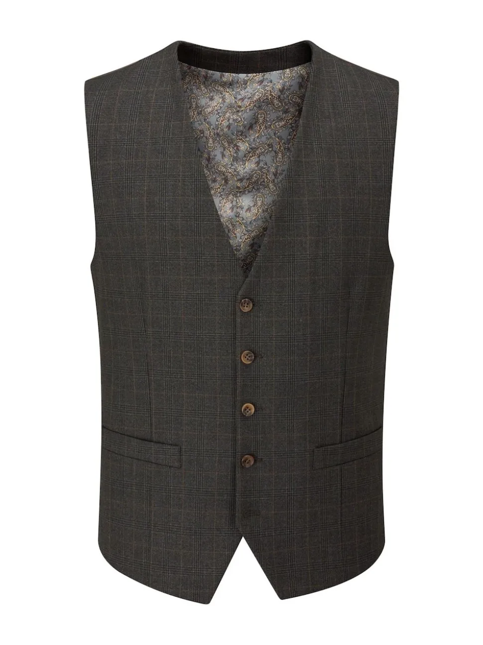Skopes Grey Elijah Suit Check Waistcoat