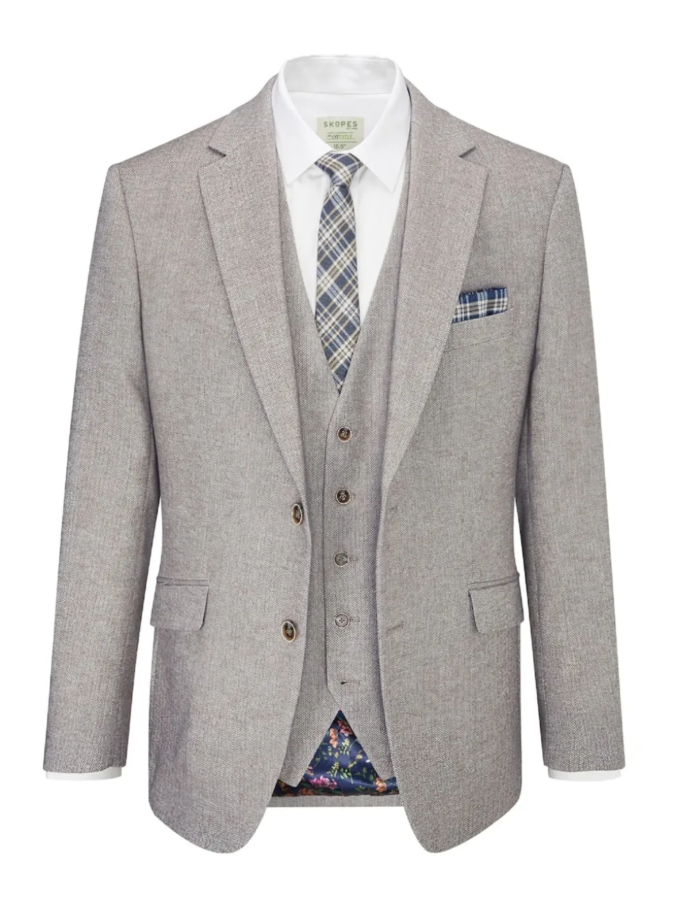 Skopes Grey Single Breasted Jude Tweed Tailored Fit Suit Jacket