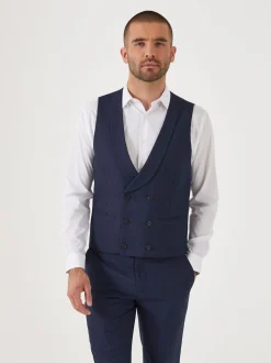 Skopes Navy Blue Double Breasted Harcourt Single Breasted Tailored Fit Suit Waistcoat