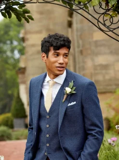 Skopes Navy Blue Single Breasted Jude Tweed Tailored Fit Suit Jacket