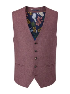 Skopes Red Single Breasted Jodrell Tweed Effect Suit Waistcoat