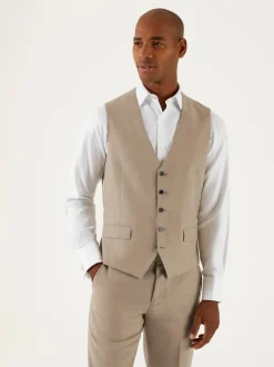 Skopes Stone Brown Tuscany Linen Blend Tailored Fit Suit Waistcoat