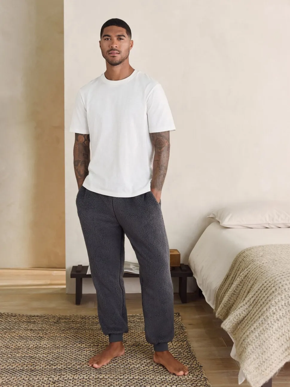 Slate Grey Borg Fleece Cuffed Joggers
