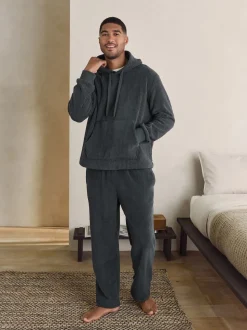 Slate Grey Borg Fleece Ribbed Texture Hoodie