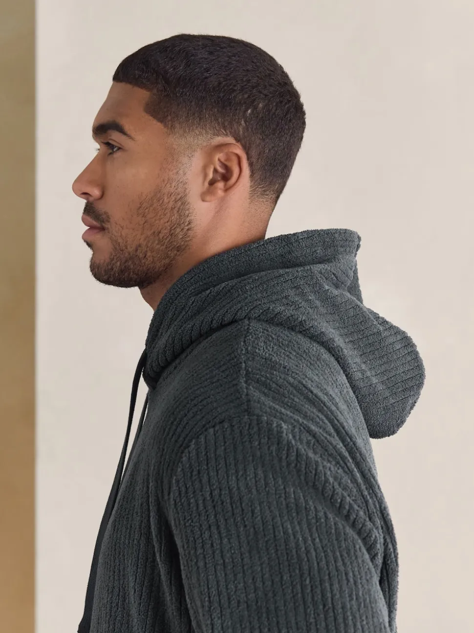 Slate Grey Borg Fleece Ribbed Texture Hoodie