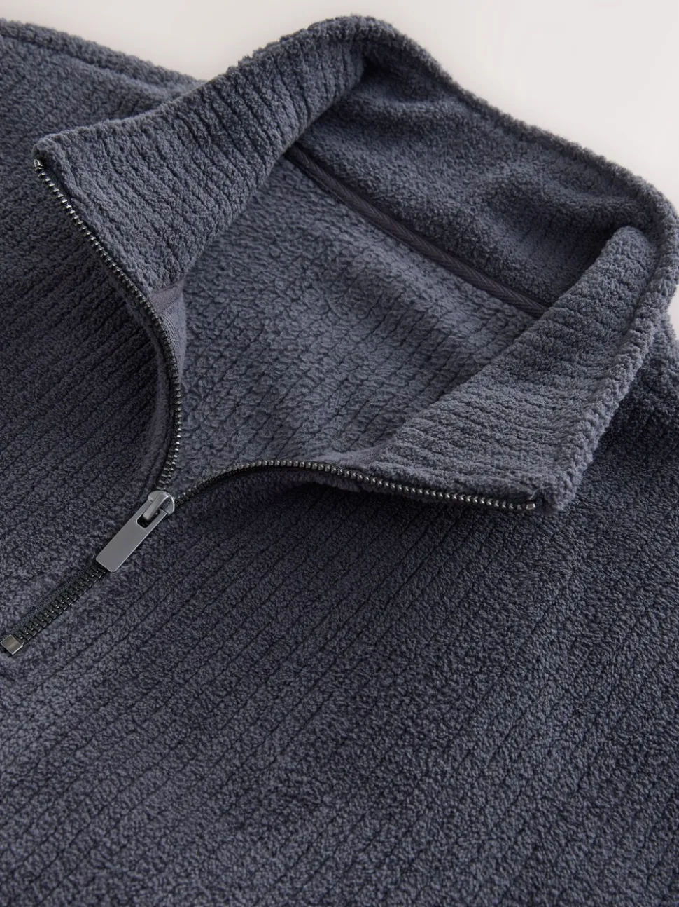 Slate Grey Borg Fleece Rib Textured Quarter Zip Hoodie