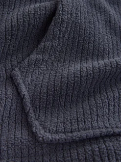 Slate Grey Borg Fleece Rib Textured Quarter Zip Hoodie