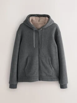 Slate Grey Brushed Borg Fleece Lined Hoodie