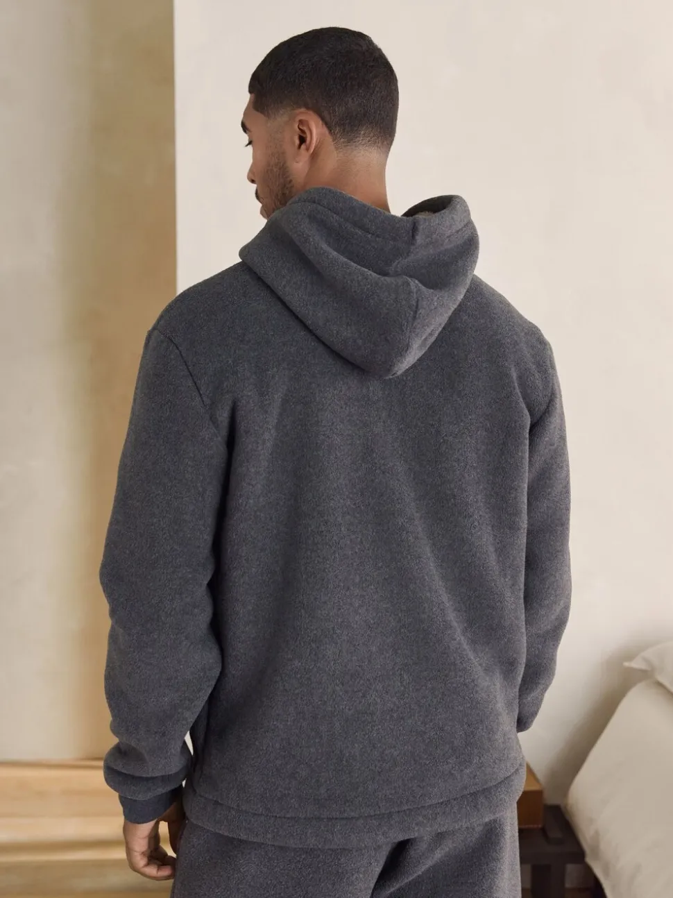 Slate Grey Brushed Borg Fleece Lined Hoodie