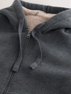 Slate Grey Brushed Borg Fleece Lined Hoodie