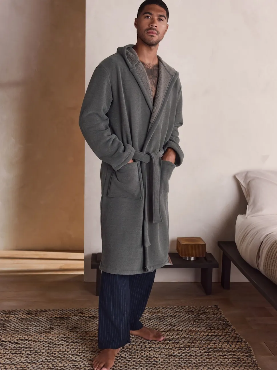 Slate Grey Corded Textured Dressing Gown