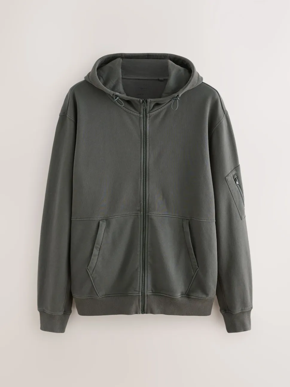 Slate Grey Garment Washed Utility Full Zip Hoodie