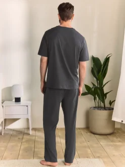 Slate Grey Jersey Long Pyjamas Set