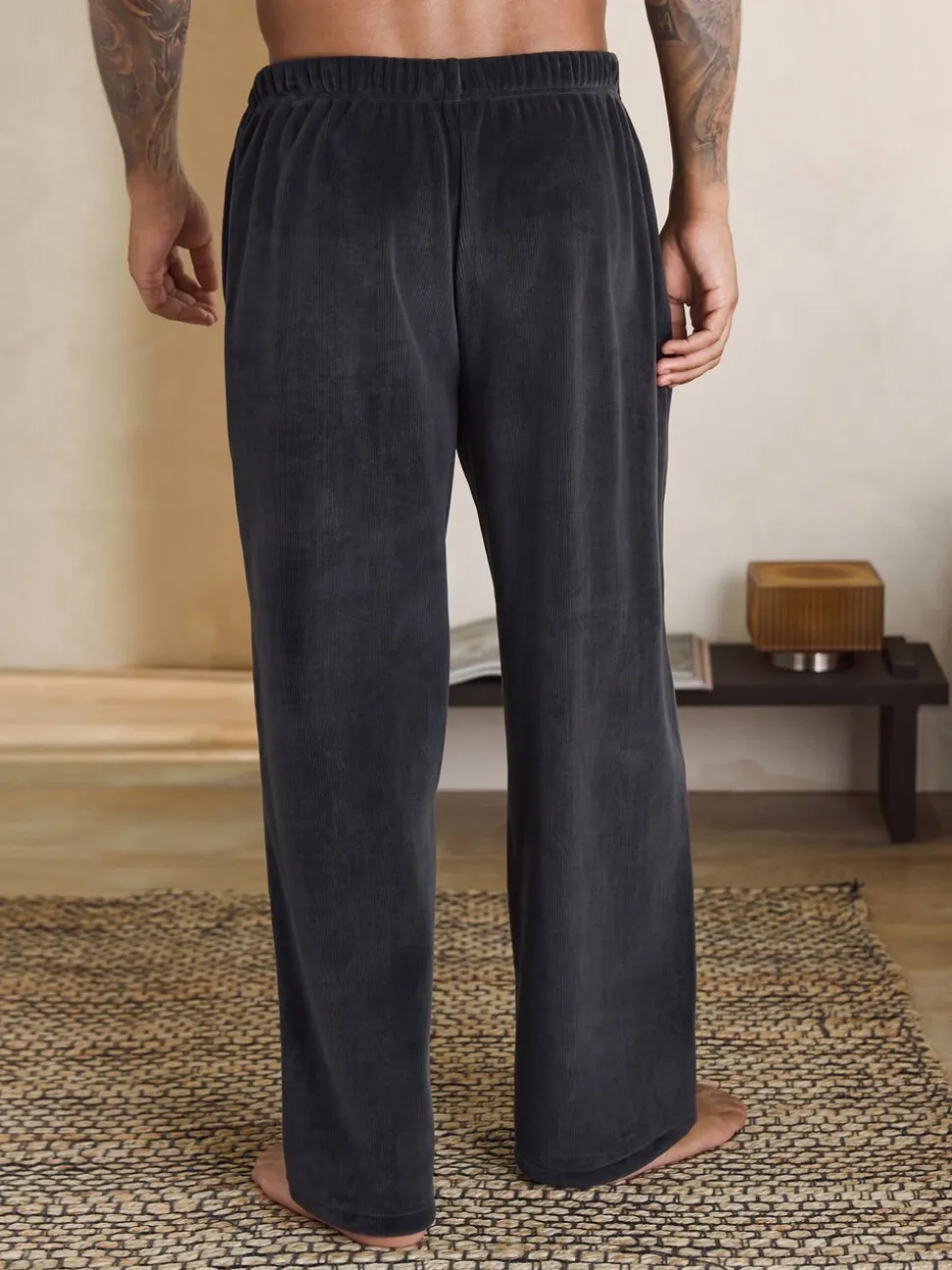 Slate Grey Jersey Textured Ribbed Joggers